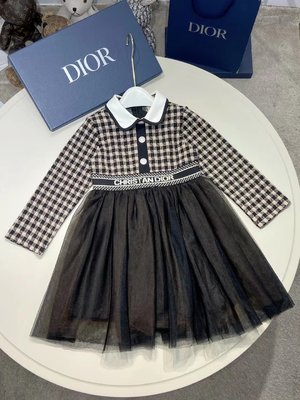 Dior Clothing Dresses Kids Clothes Black Coffee Color Lattice Kids Fall Collection