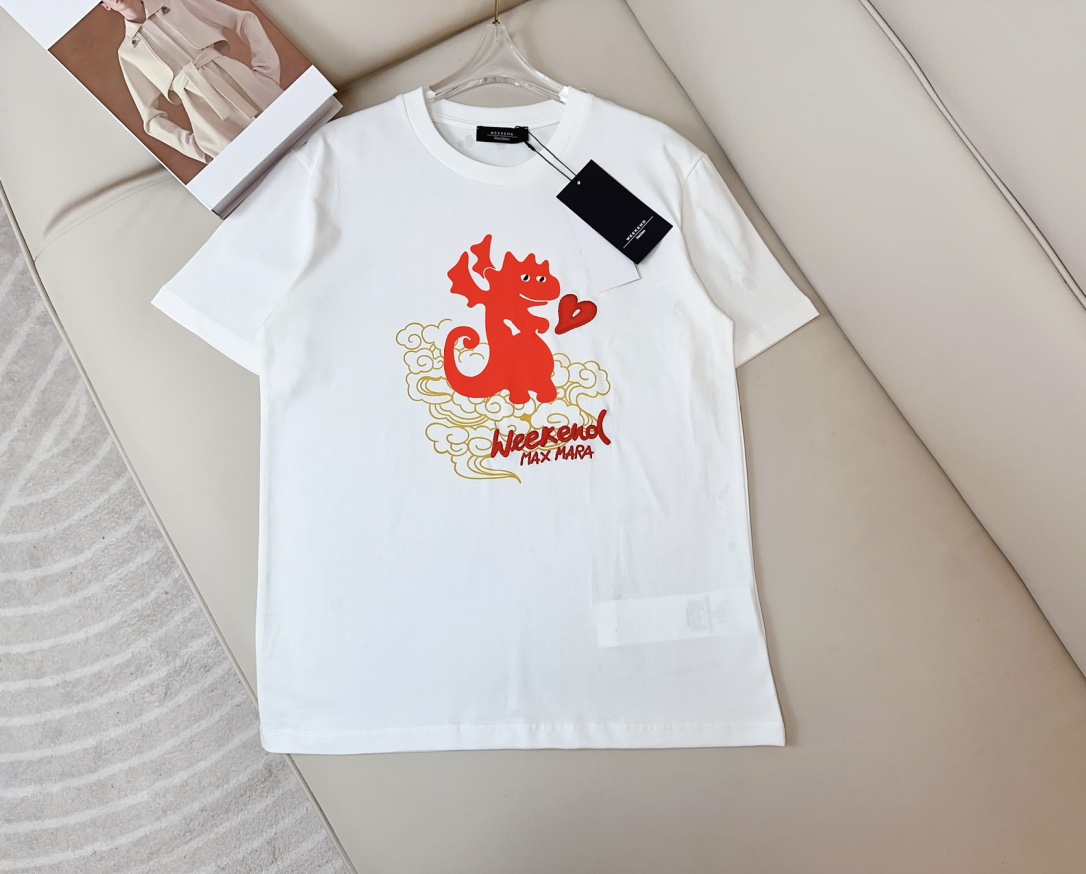 MaxMaa新款恐龙图案徽标logo T-shirt  定制纯棉面料 质感好   舒适透气  采用腾云恐龙图案logo点缀   印花 高密度刺绣工艺   精致完美  清新百搭    最高品质   欢迎对比   白色  smL  MXEZ