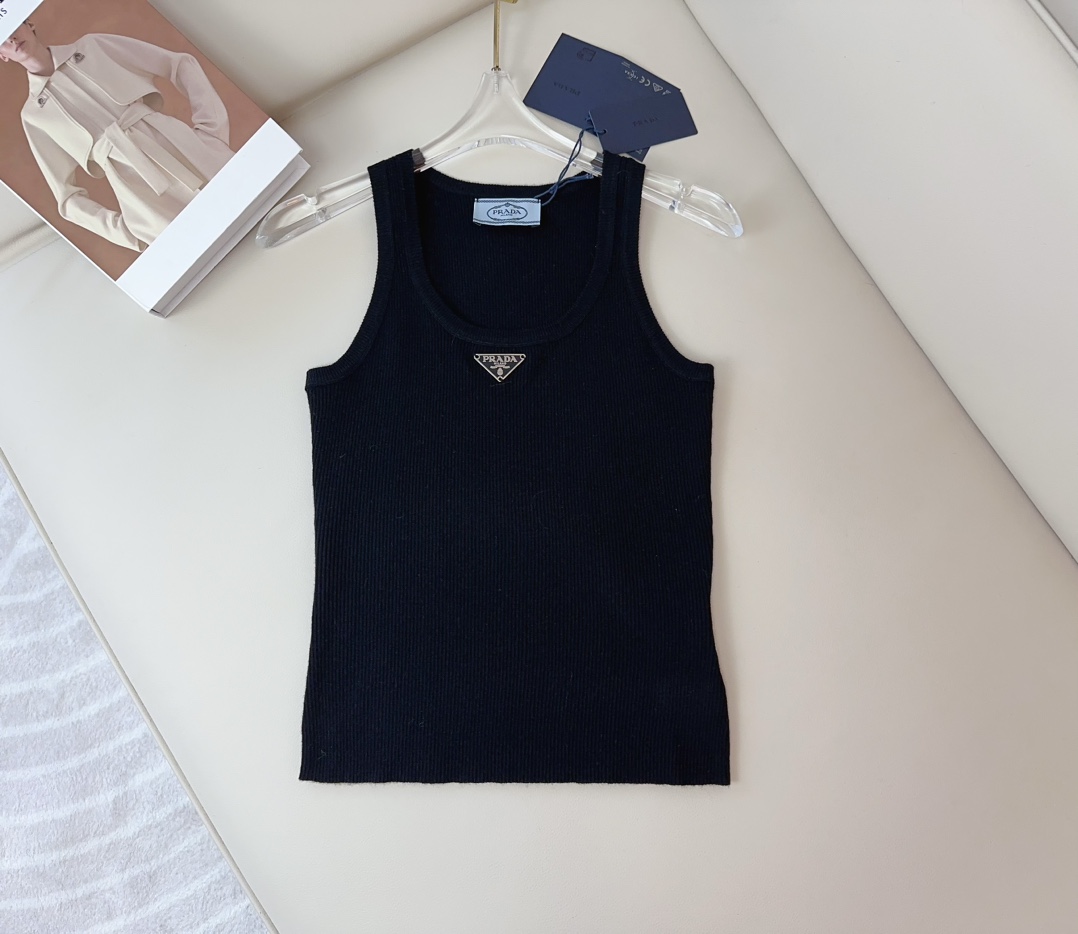 Prada Clothing Tank Tops&Camis Black White Cashmere Summer Collection