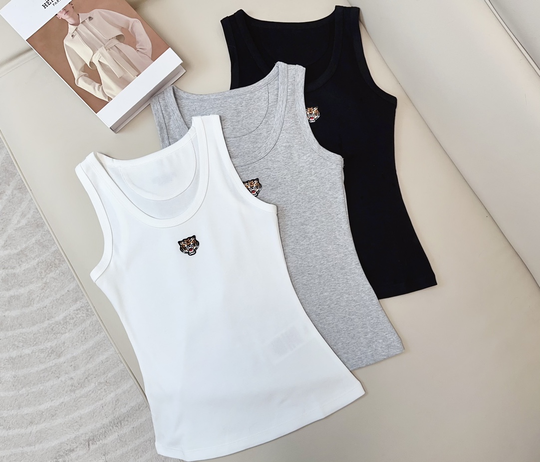 High-Quality Women’s Outfit with KEN** Tiger Embroidered Vest: Heavy, Stretching, Top Quality