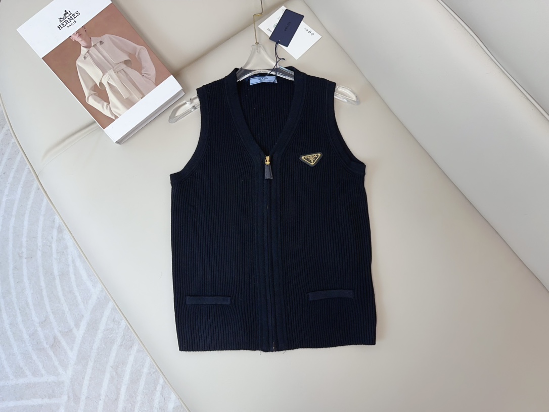 Prada Clothing Tank Tops&Camis Black White Wool Summer Collection