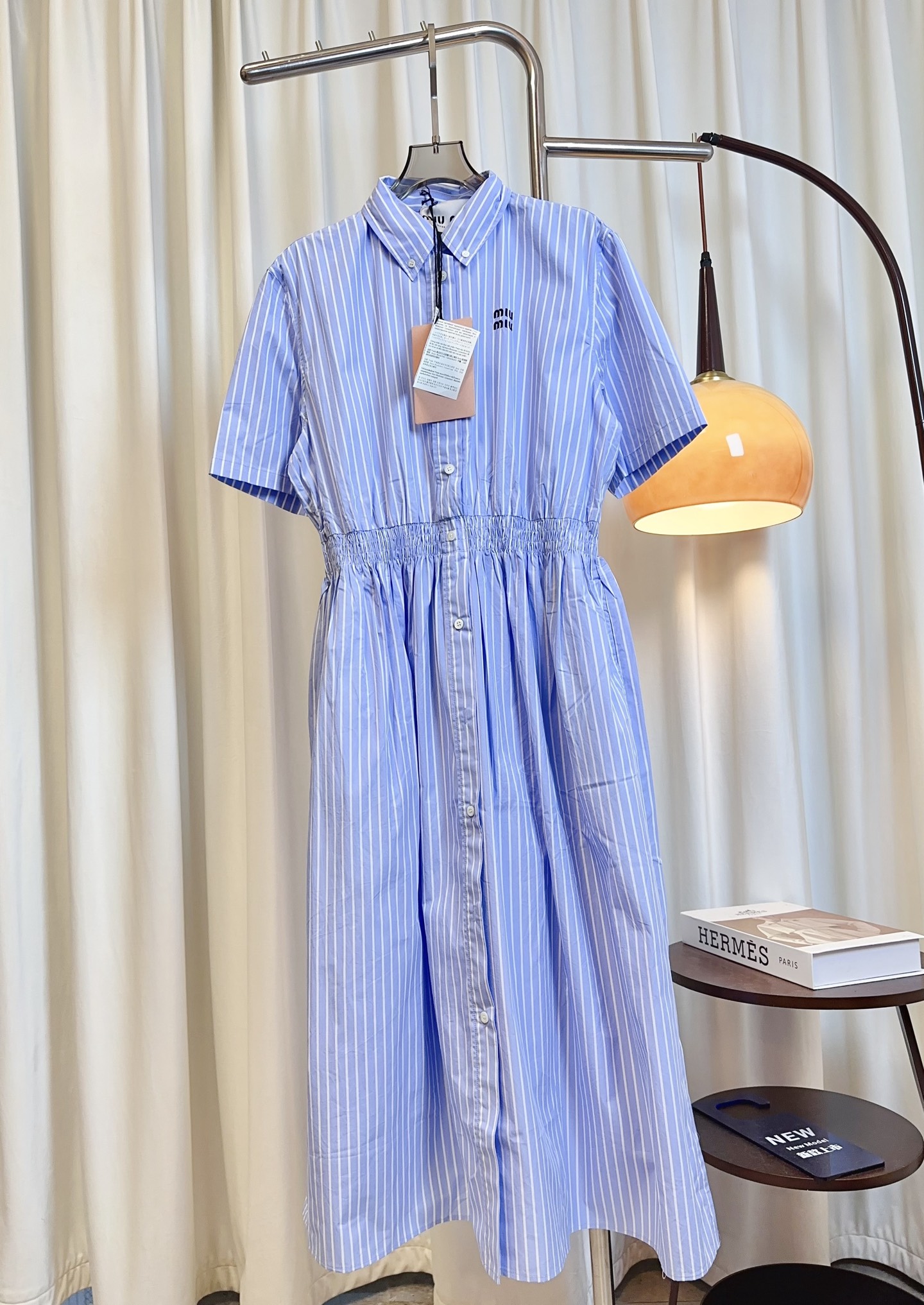 MI* Striped Long Dress with Embroidered Logo and Elastic Waistband