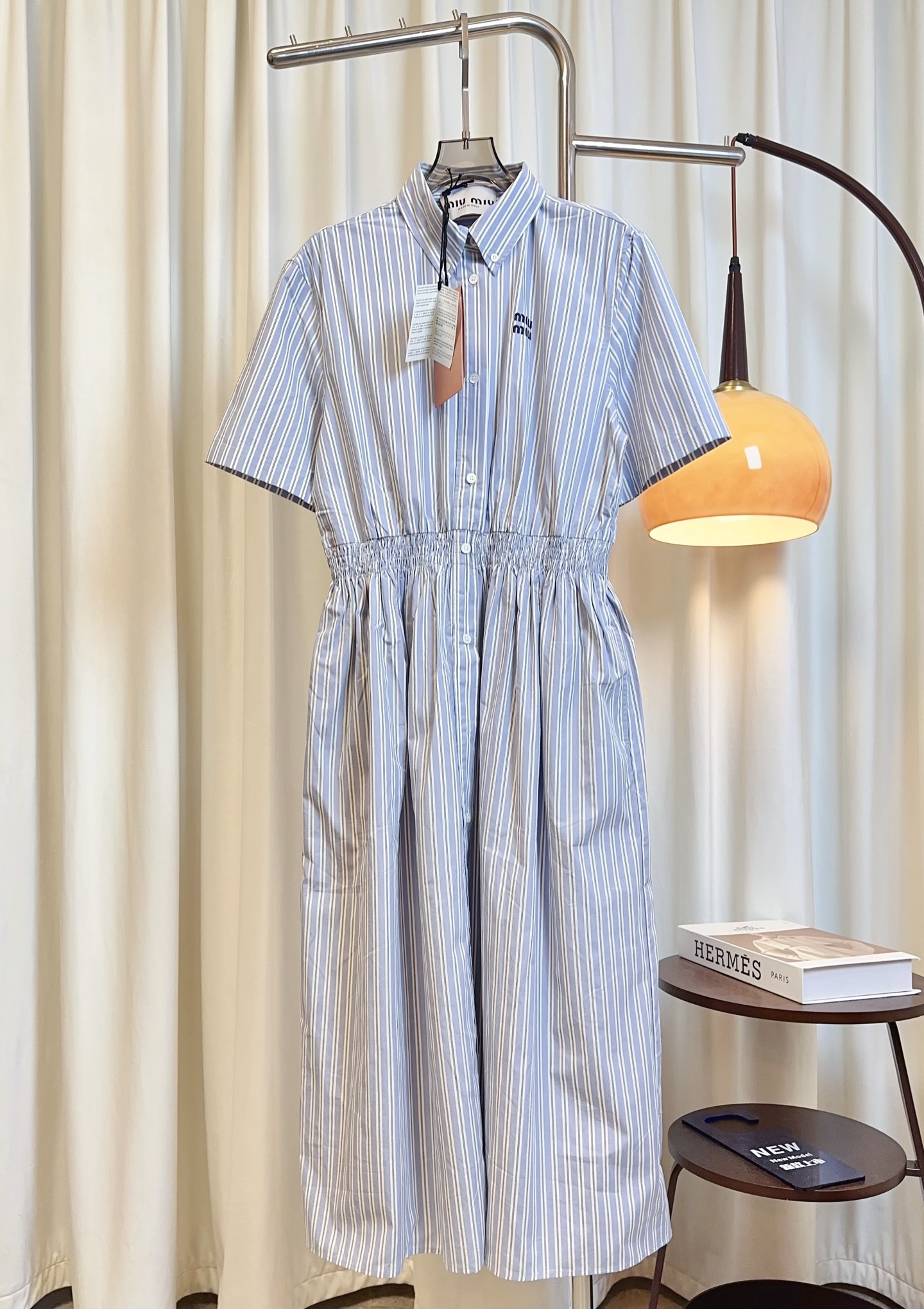 Striped Long Dress with Embroidered Logo & Elastic Waistband – College Style