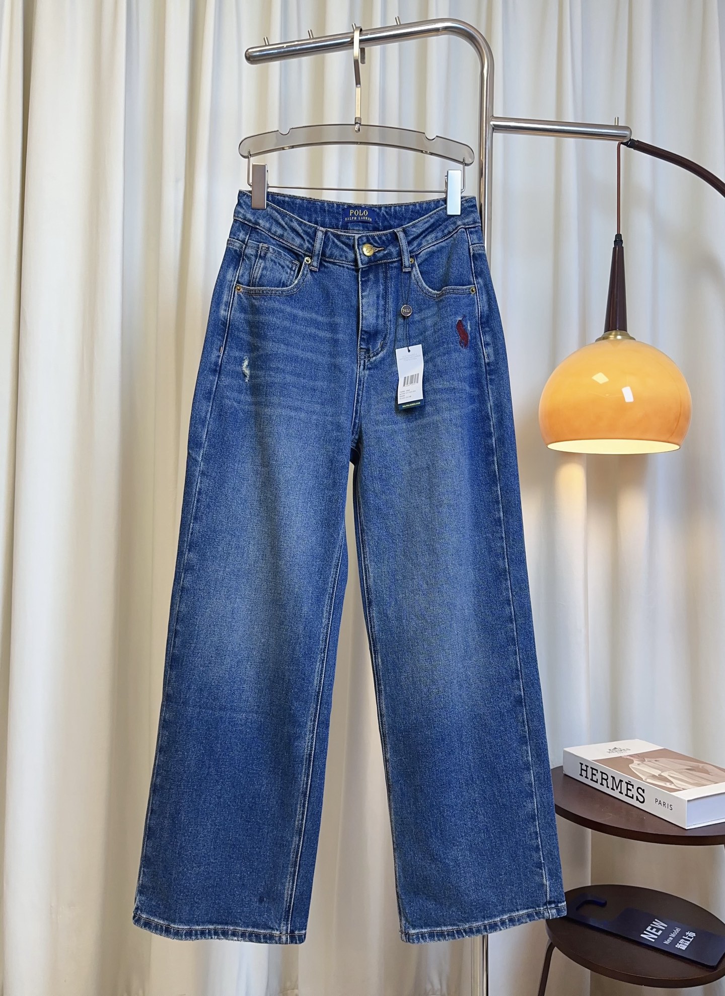 “Original Women’s Suit with New Logo Jeans in Broad-Legged Style – Top Quality Cotton-Washed Jeans in Blue”