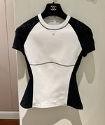 Chanel Luxury
 Clothing T-Shirt Splicing Lace Short Sleeve