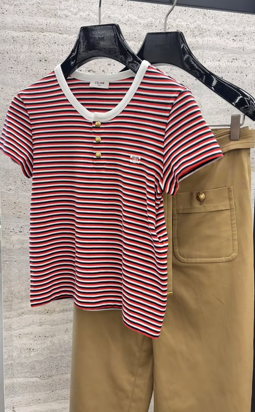 CELI* Striped Short Sleeve Top: Breathable & Soft, Sizes 36/38/40 2 i1747457848369 1156 0 0