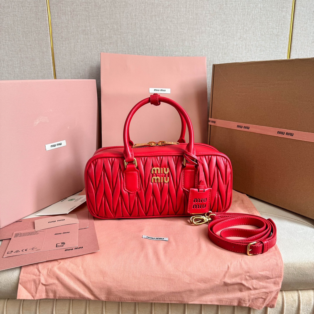 Miu Miu bowling bag lambskin Matelasse pattern long shoulder strap