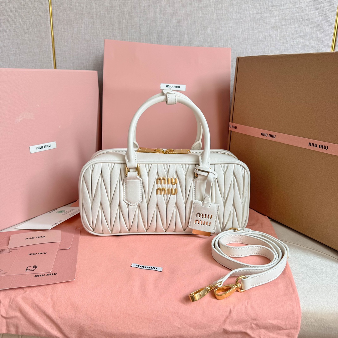 Miu Miu bowling bag lambskin Matelasse pattern long shoulder strap