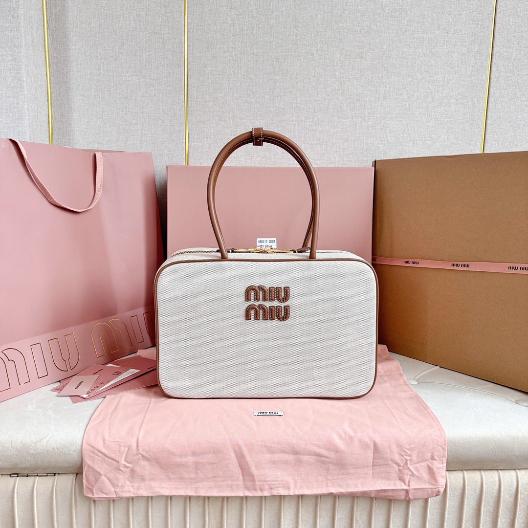 2024 Replica
 MiuMiu Tassen Aktetassen Kalfsleer Canvas Koeienhuid Fashion