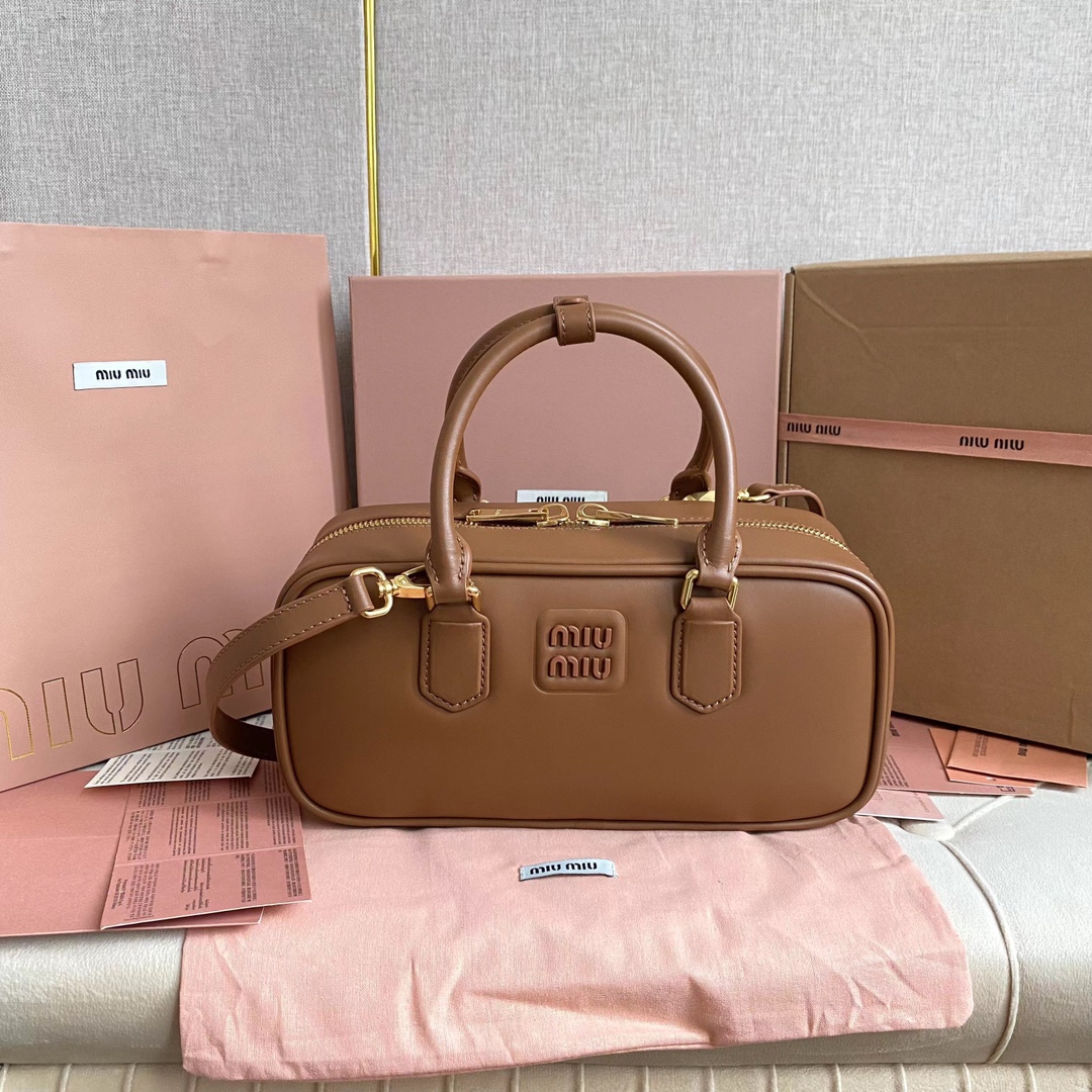 Miu Miu bowling bag calfskin Matelasse pattern handbag zip