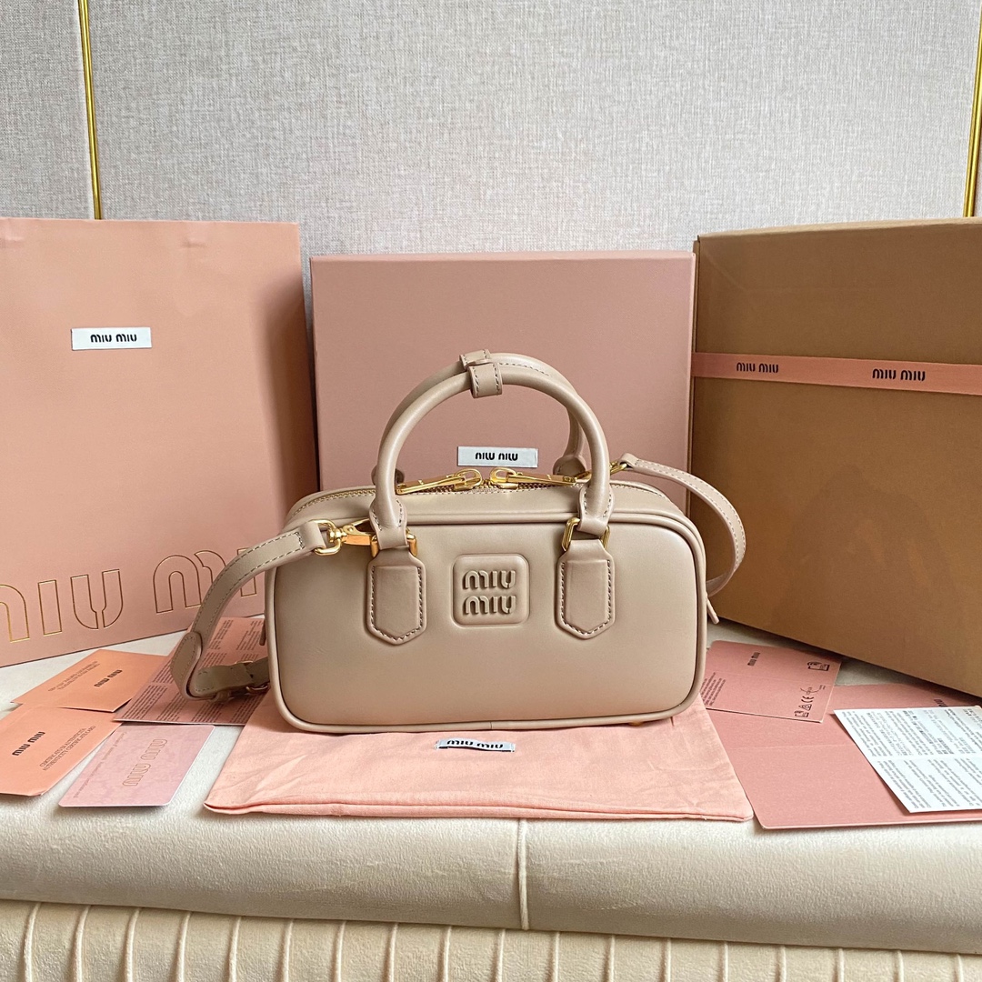 Miu Miu bowling bag calfskin Matelasse pattern engraved logo detachable shoulder strap