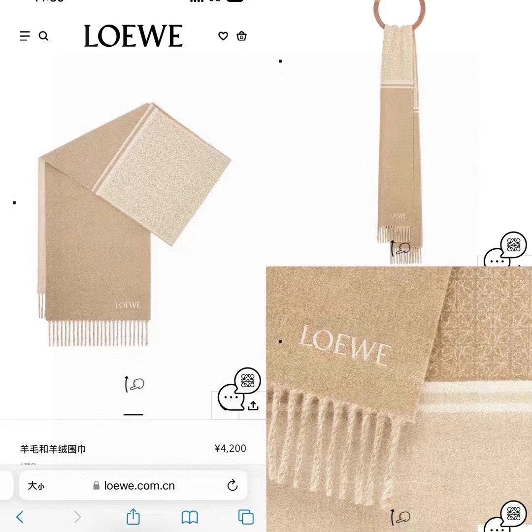 LOEWE新款羊绒羊毛混纺提花围巾超级推荐️材质90%羊毛10%山羊绒尺寸18030cm经典老花加素色拼