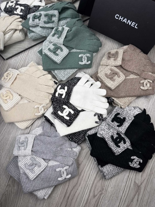 Chanel Wool Blend Hat, Scarf, and Gloves Set - Unisex Winter Essential 1 Chanel Wool Blend Hat, Scarf, and Gloves Set – Unisex Winter Essential