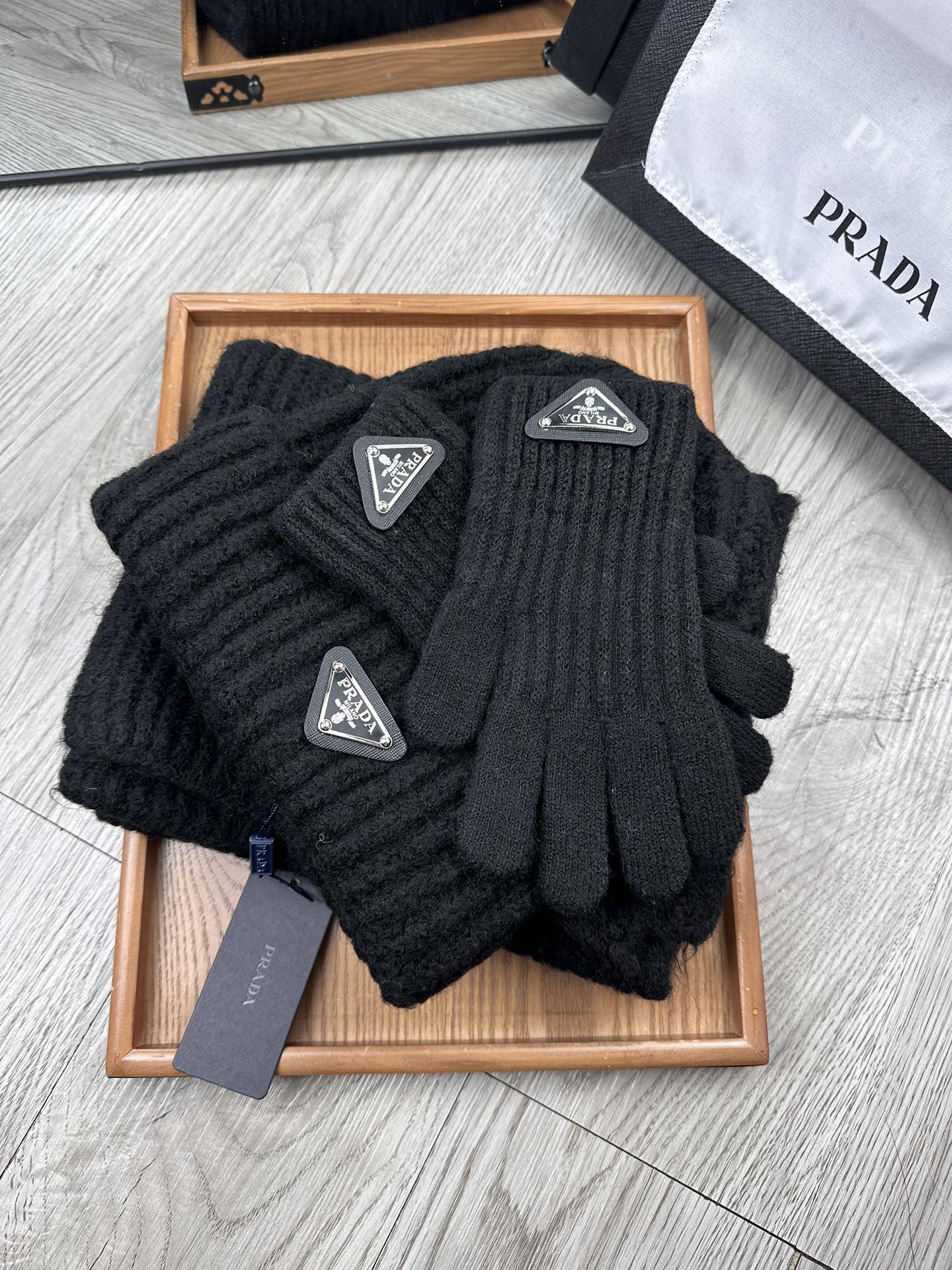 Prada Scarf Hat Glove Set