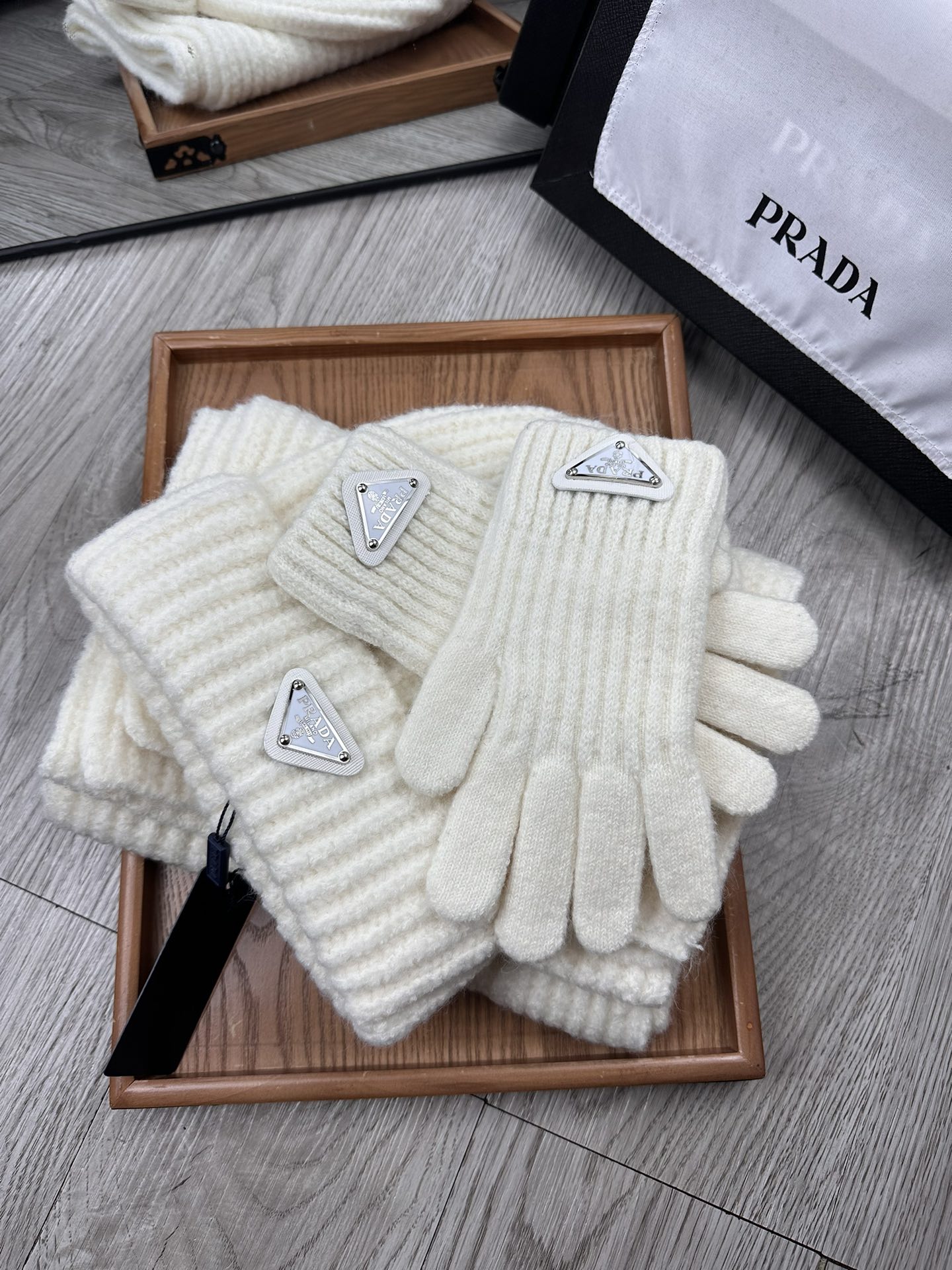 Prada Scarf Hat Glove Set