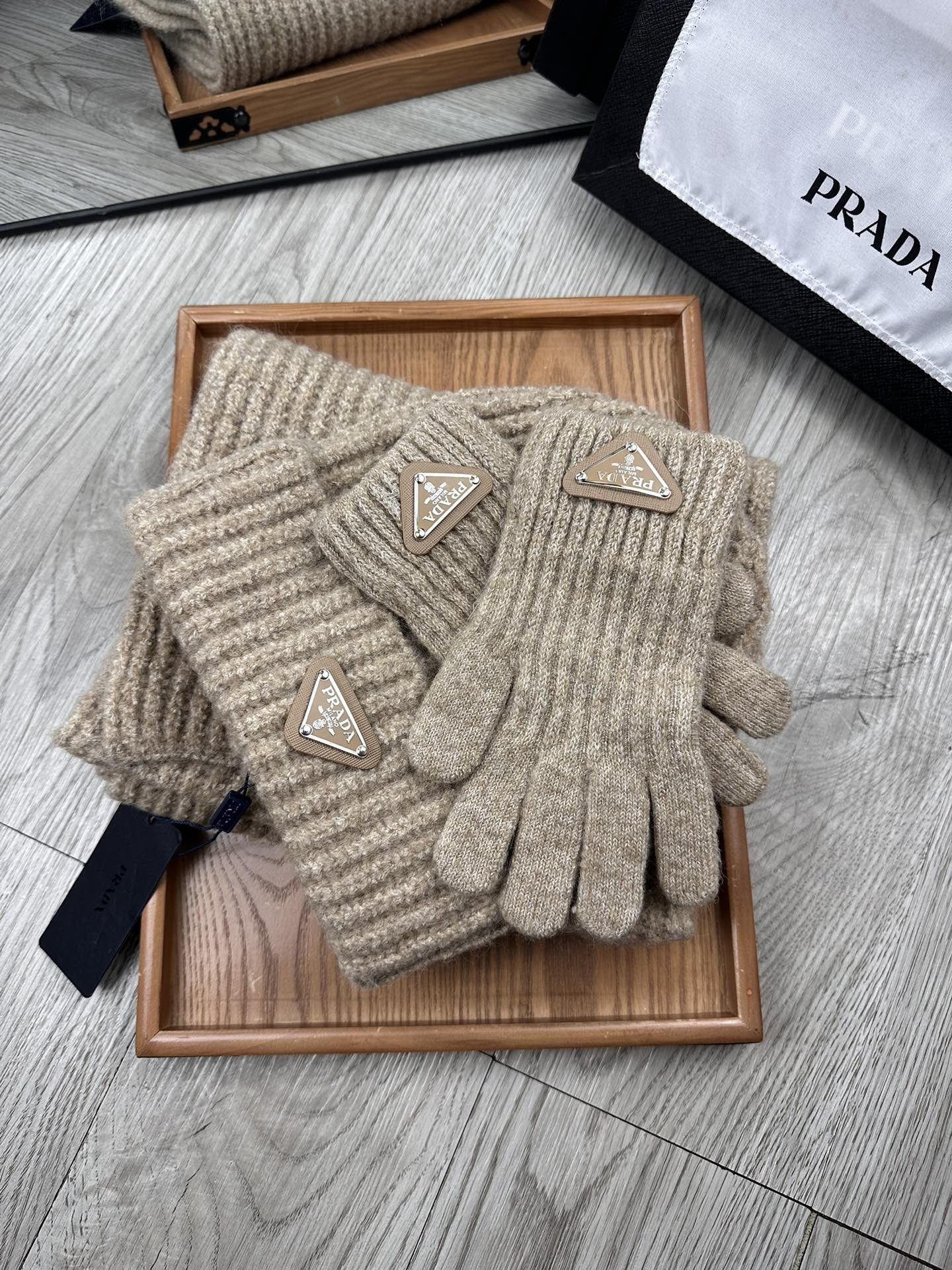 Prada Scarf Hat Glove Set