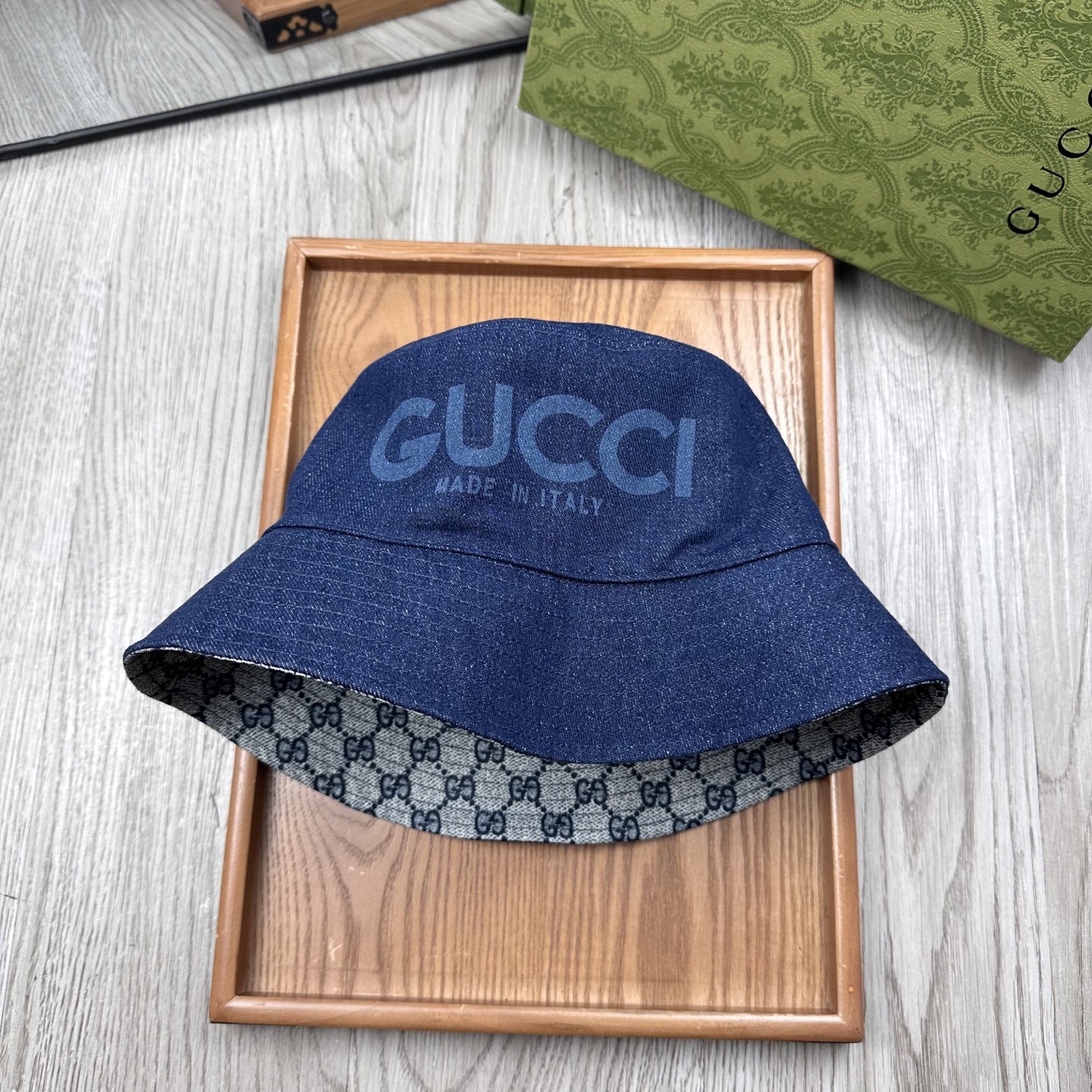 。G家。【高版本-提花里布】GG经典复古老花渔夫帽！这款复古牛仔老花渔夫帽，真的是经典中的NO.1，绝美