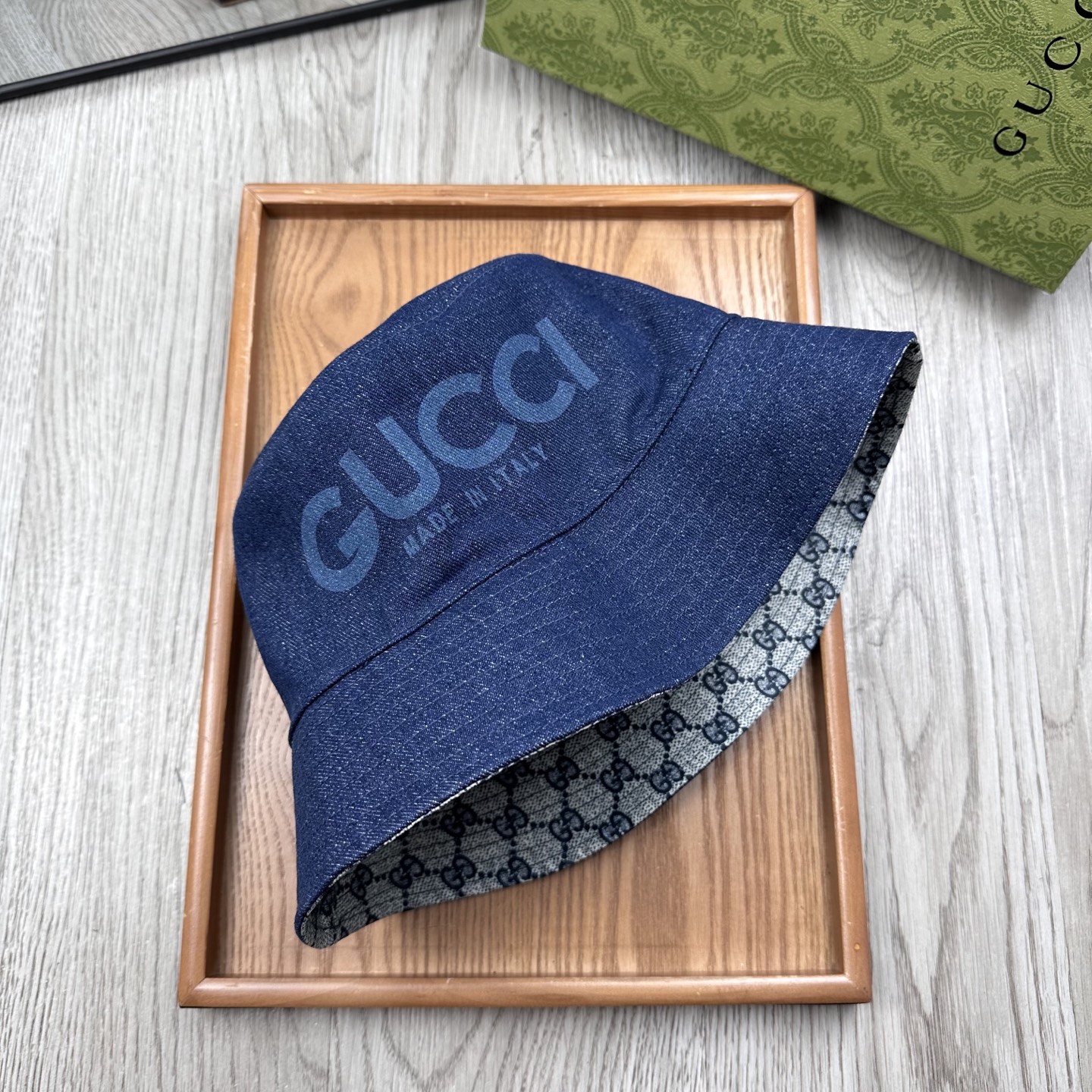 。G家。【高版本-提花里布】GG经典复古老花渔夫帽！这款复古牛仔老花渔夫帽，真的是经典中的NO.1，绝美