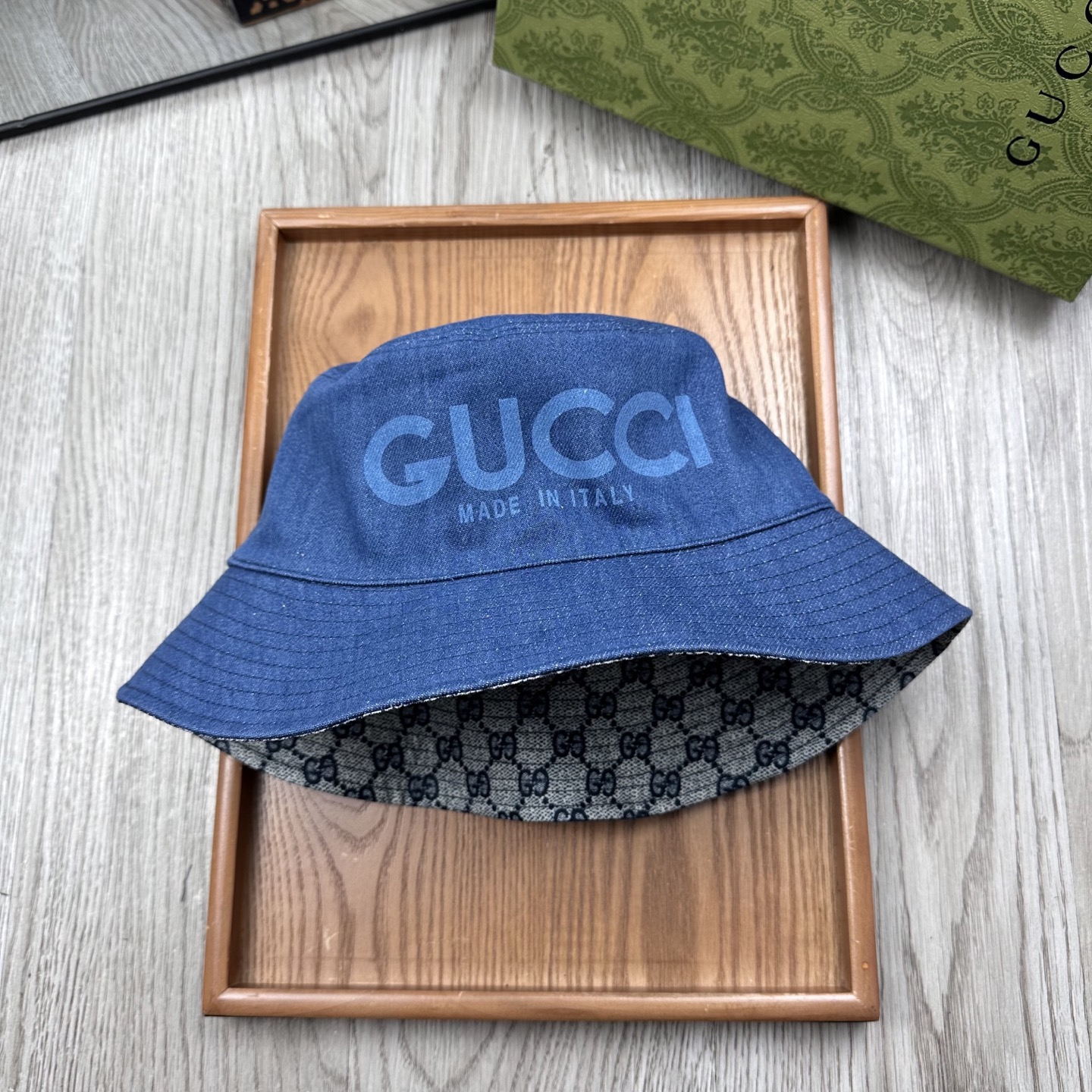 。G家。【高版本-提花里布】GG经典复古老花渔夫帽！这款复古牛仔老花渔夫帽，真的是经典中的NO.1，绝美