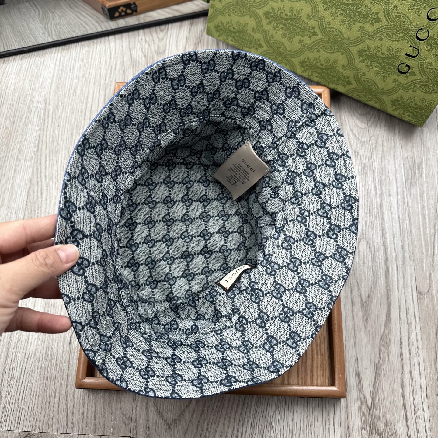 。G家。【高版本-提花里布】GG经典复古老花渔夫帽！这款复古牛仔老花渔夫帽，真的是经典中的NO.1，绝美