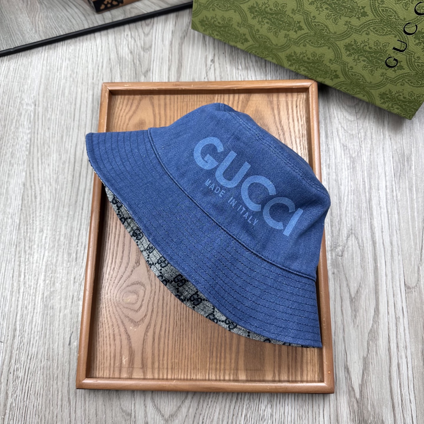 。G家。【高版本-提花里布】GG经典复古老花渔夫帽！这款复古牛仔老花渔夫帽，真的是经典中的NO.1，绝美