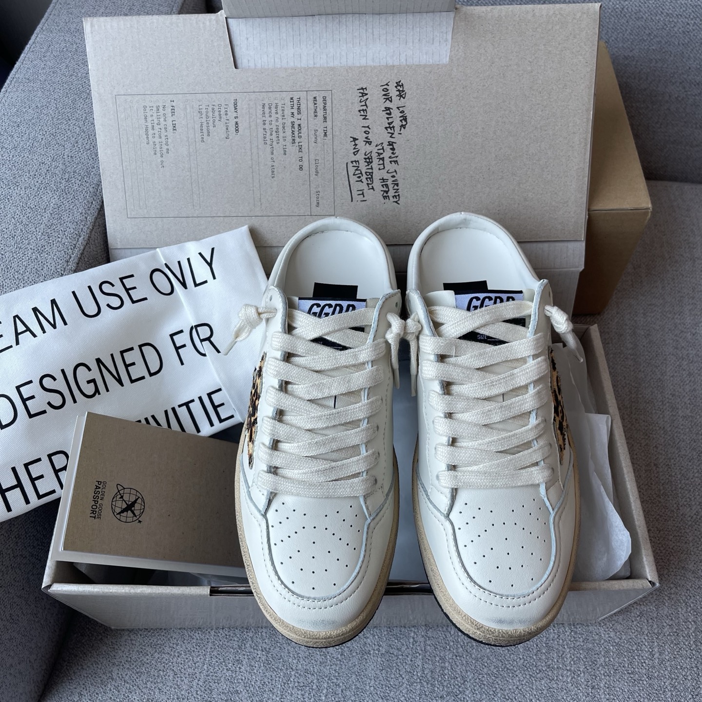 GGDB Low-Top Lace-Up Leather Half-Slip Distressed Star Shoes