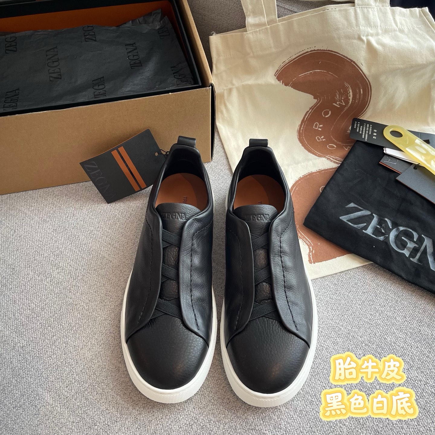 Zegna Triple Stitch телячья кожа черные кежуальные туфли