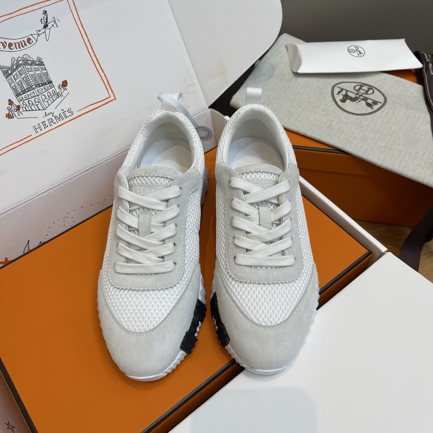 Hermes Bouncing класічная версія цалкам абноўленая жаночая  красовки з цялячай скуры і замшавай козлінай скуры