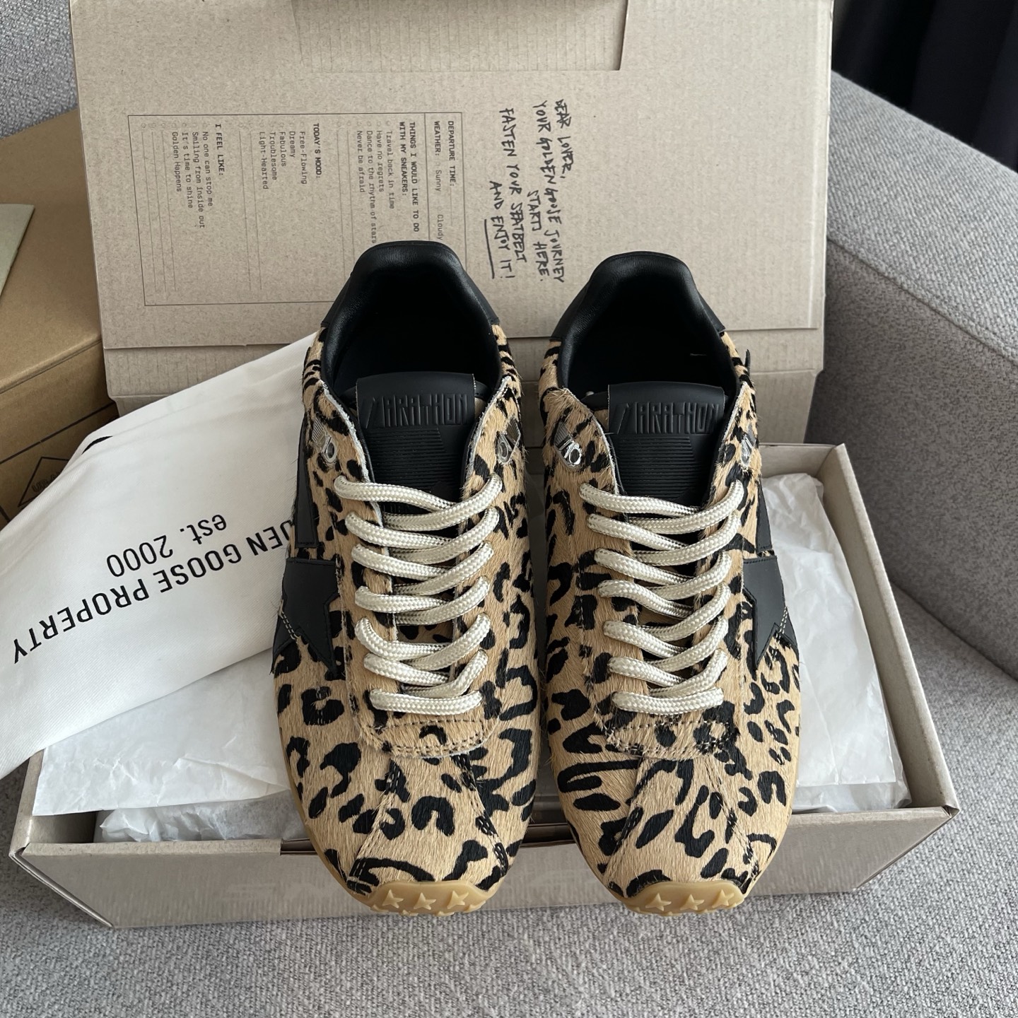 GGDB Training Shoes Leopard Print Pony Hair Low-Top Lace-Up