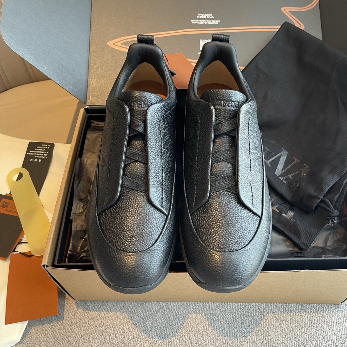 Zegna 傑尼亞 Triple Stitch 休閒運動鞋 黑色 皮革