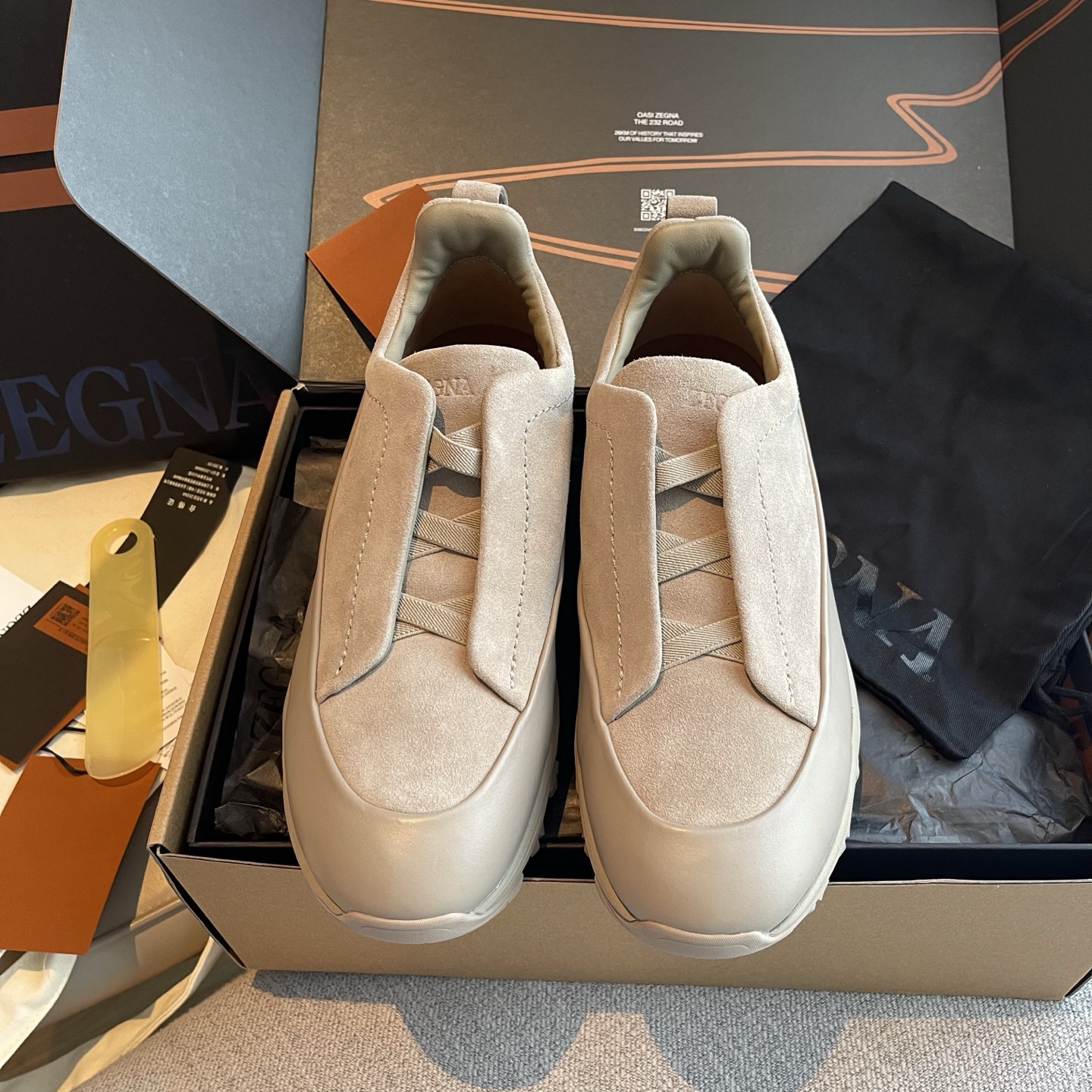 Zegna Triple Stitch baskets décontractées en daim et cuir de veau velours