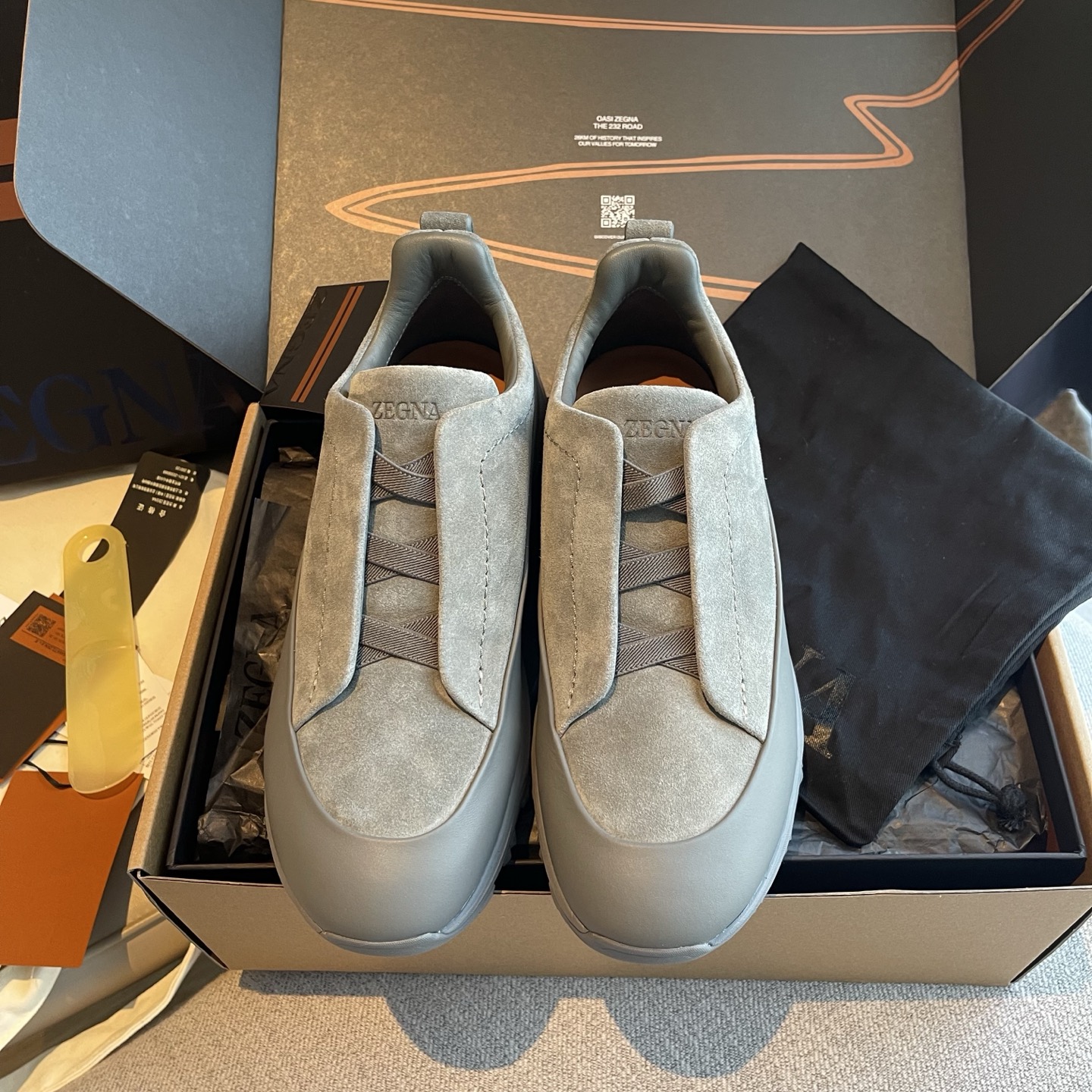 Zegna 傑尼亞 休閒運動鞋 灰色 反絨皮 胎牛皮