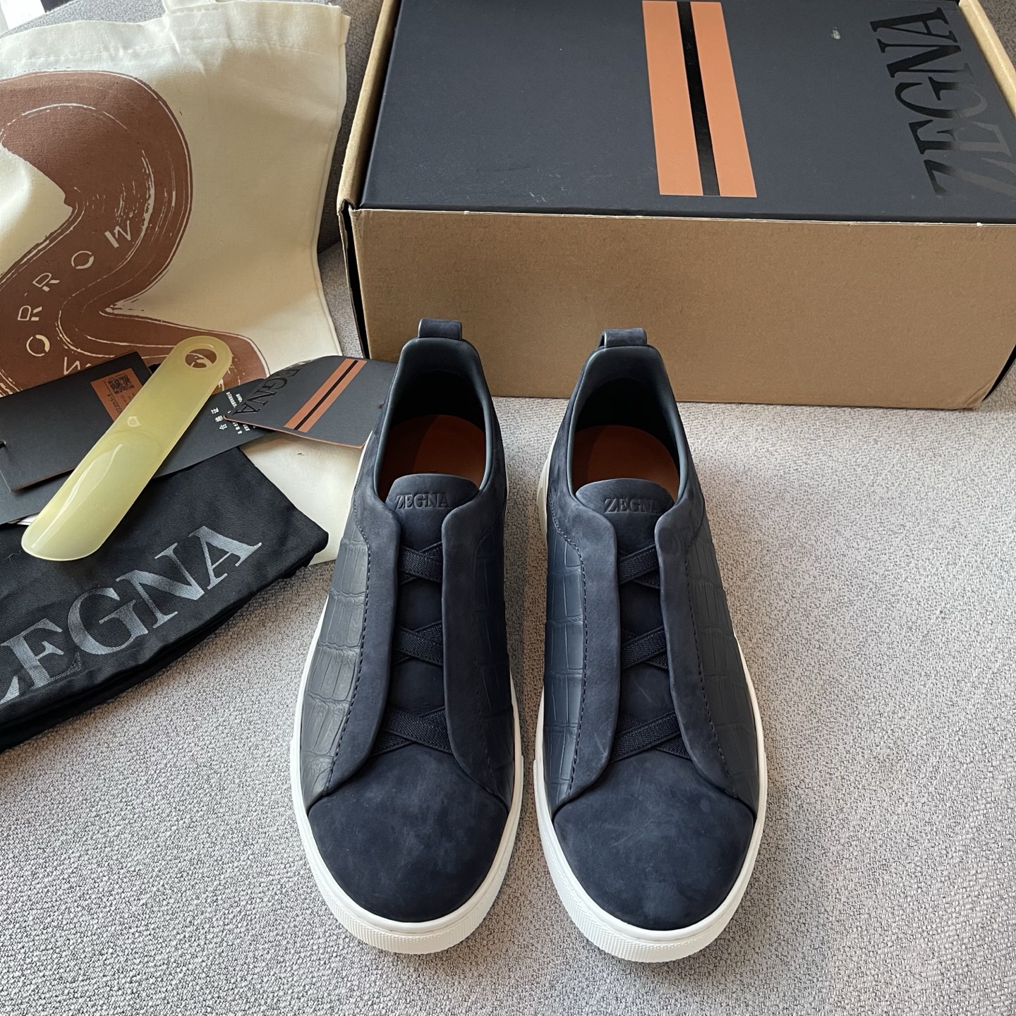 Zegna Triple Stitch Crocodile Leather Deerskin Casual Shoes
