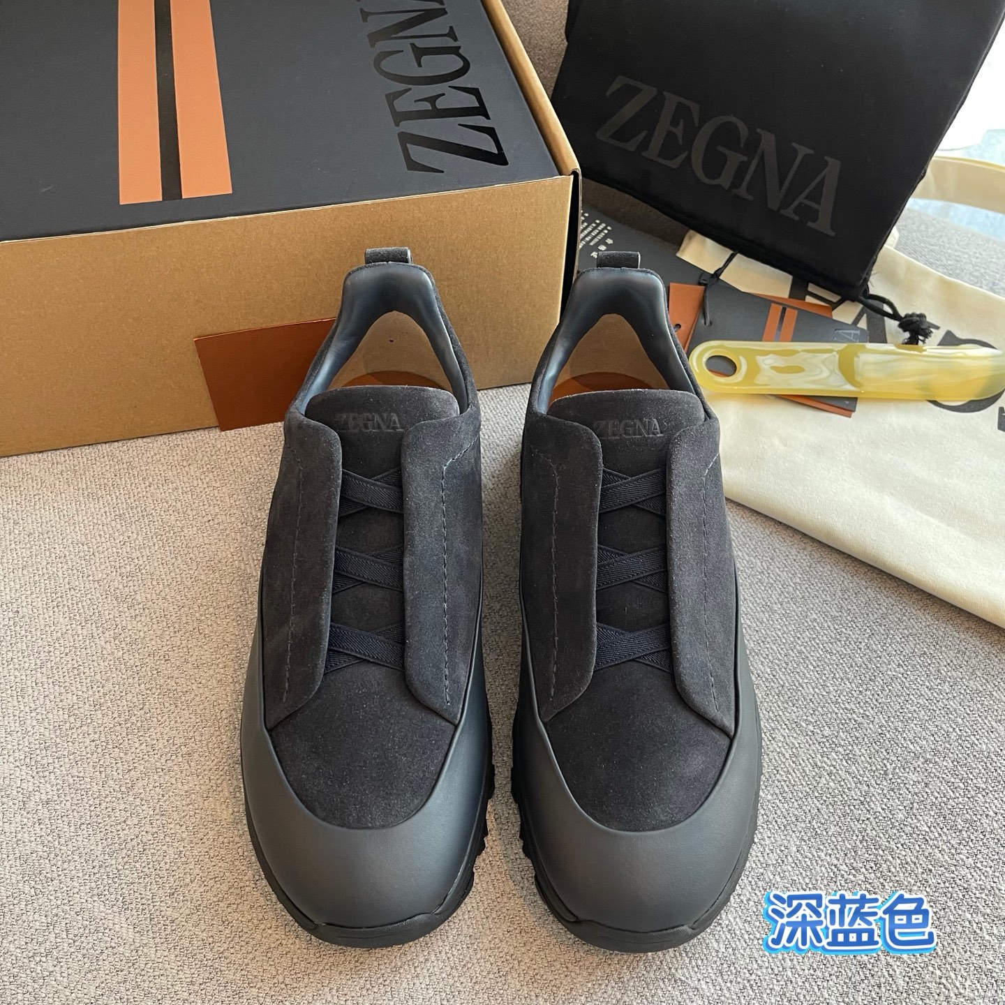 Zegna 杰尼亞 Triple Stitch 休閒運動鞋 反絨皮 深藍色