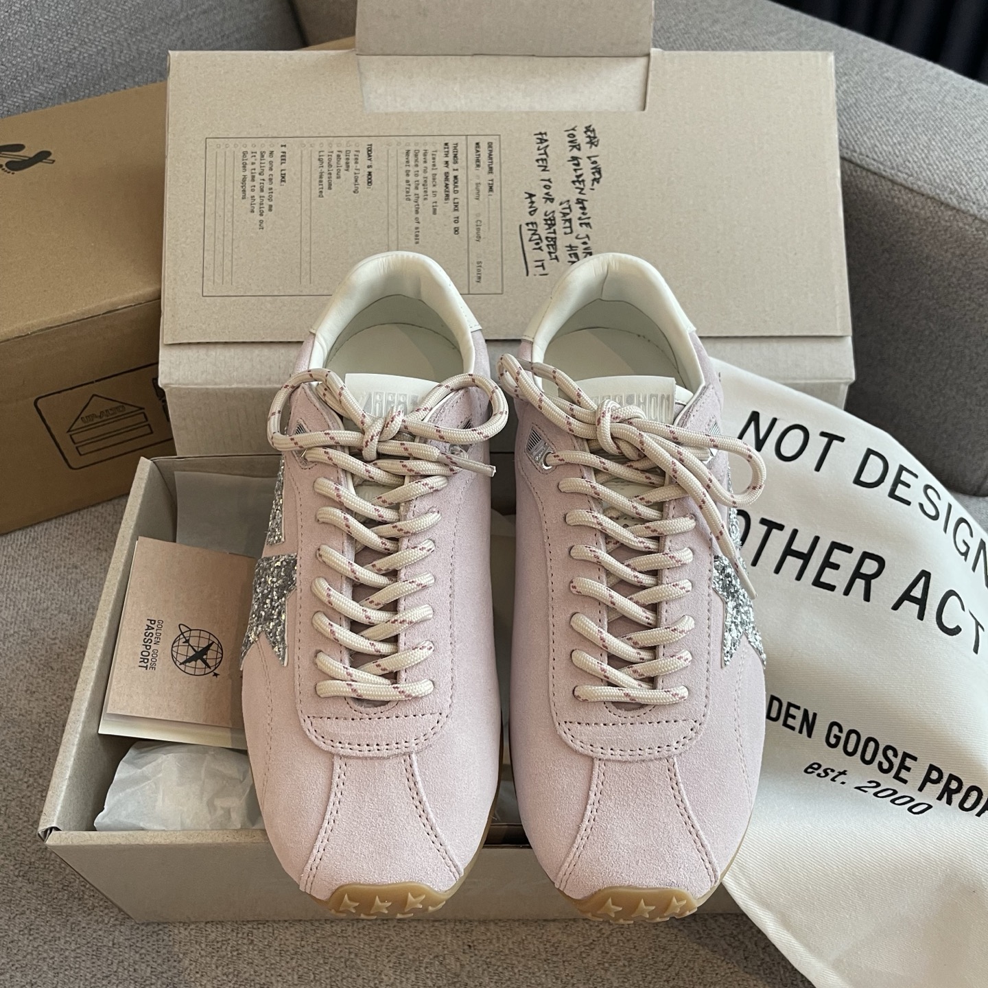 GGDB Low-Top Sneakers Pink Suede Star Thin Sole