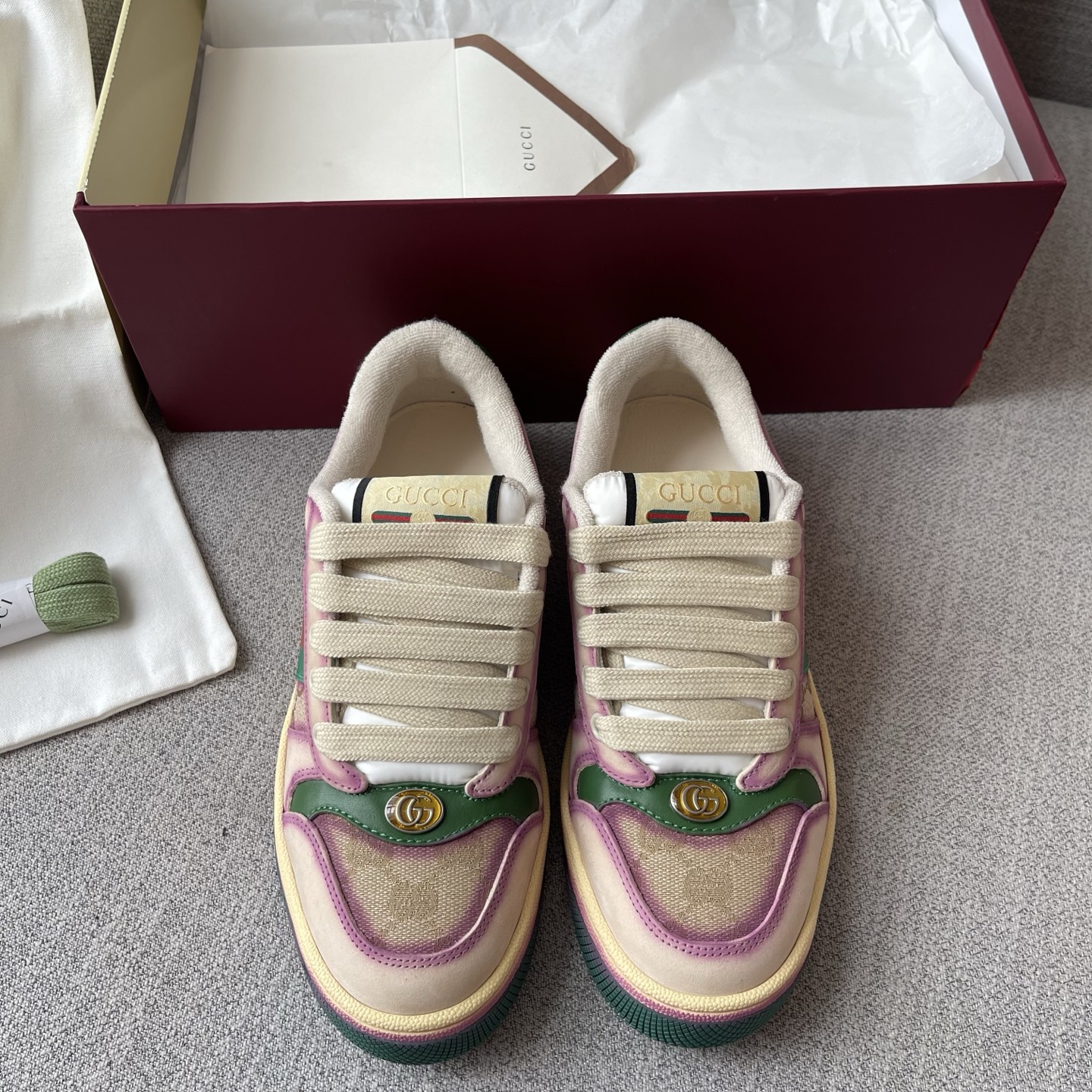 GUCCI Screener Web Double G Leather Sneakers