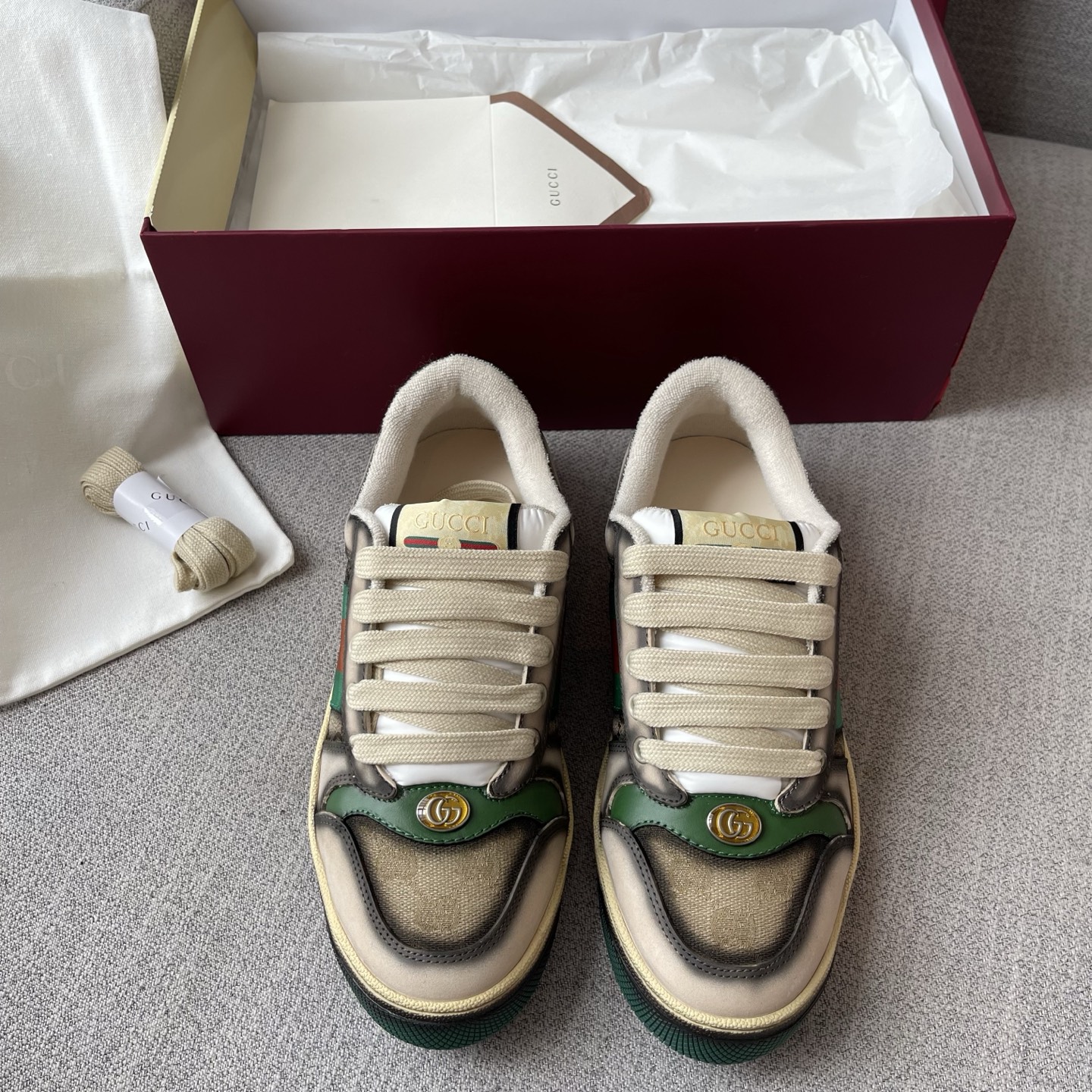 Gucci Screener Web Double G Leather Low-Top Sneakers