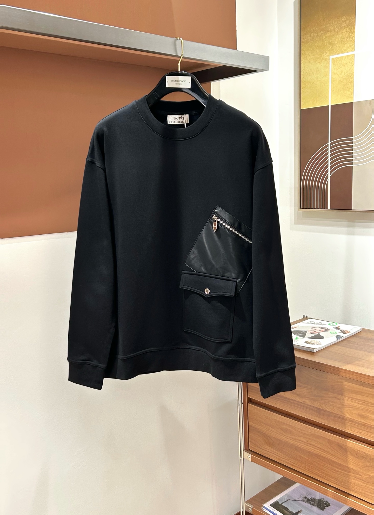Hermes Black Patch Pocket Sweatshirt