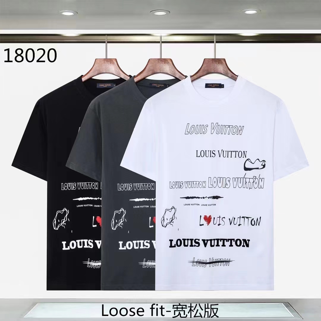 Louis Vuitton Clothing T-Shirt Men Cotton Short Sleeve