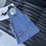 Celine Ropa Vestidos Camiseta de tirantes Algodón bruto azul Colección de verano Vintage