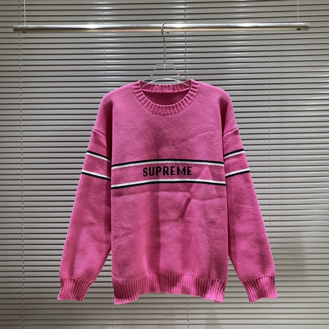 Sup supreme suéter de cuello redondo con líneas jacquard. Colores: negro, azul, gris, rosa. Tallas: S M L XL …