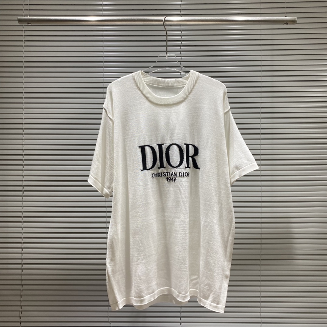 DR Dior camiseta de punto con cuello redondo y logo en el pecho 1947 en jacquard Color: Negro Blanco Talla: M L XL XXL