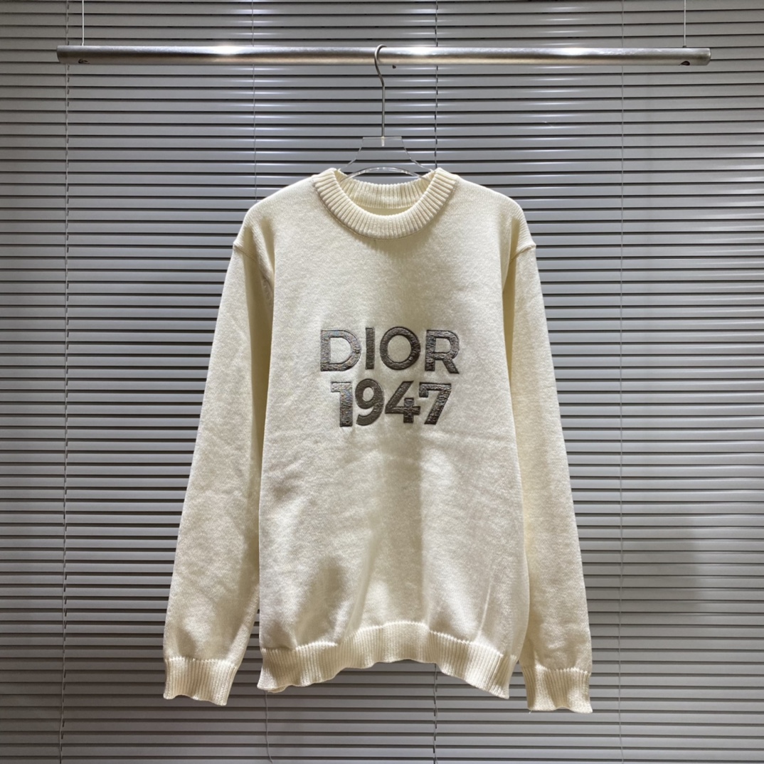 Dr Dior suéter de cuello redondo bordado con logo grande 1947 Color: azul albaricoque Talla: S M L XL XXL