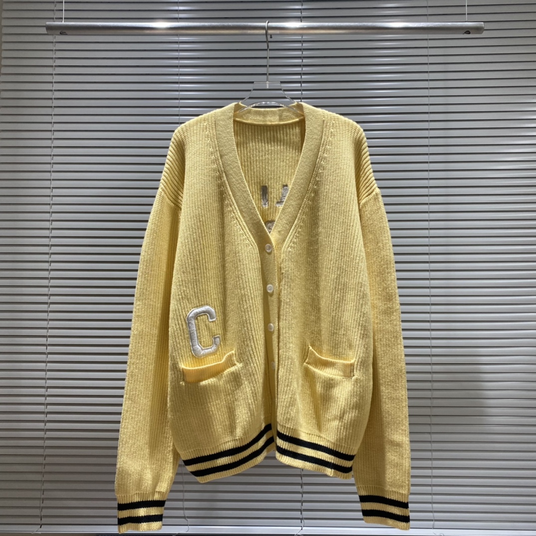 Ce Céline cárdigan con bolsillo de parche y pequeña C Color: Rojo, Amarillo Tallas: S M L XL XXL