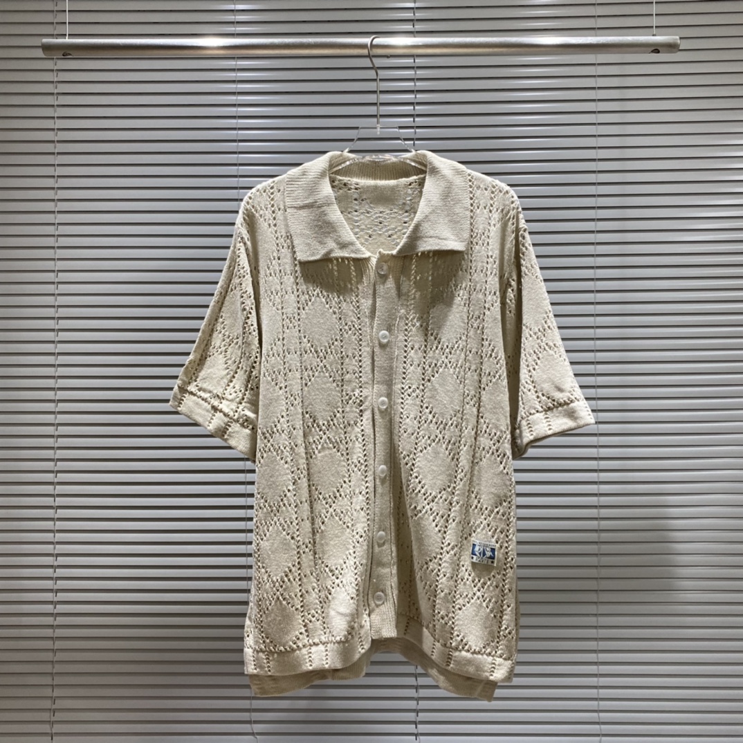 DR Dior cárdigan de intarsia hueco cuello polo camiseta de punto Color: azul albaricoque Talla: M L XL XXL