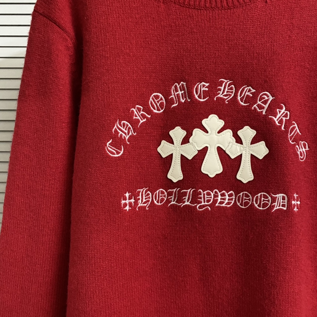 Embroidered Cross Pelt-Collar Sweater in Red, Black, Brown – Sizes SM to XXL - 图片 7