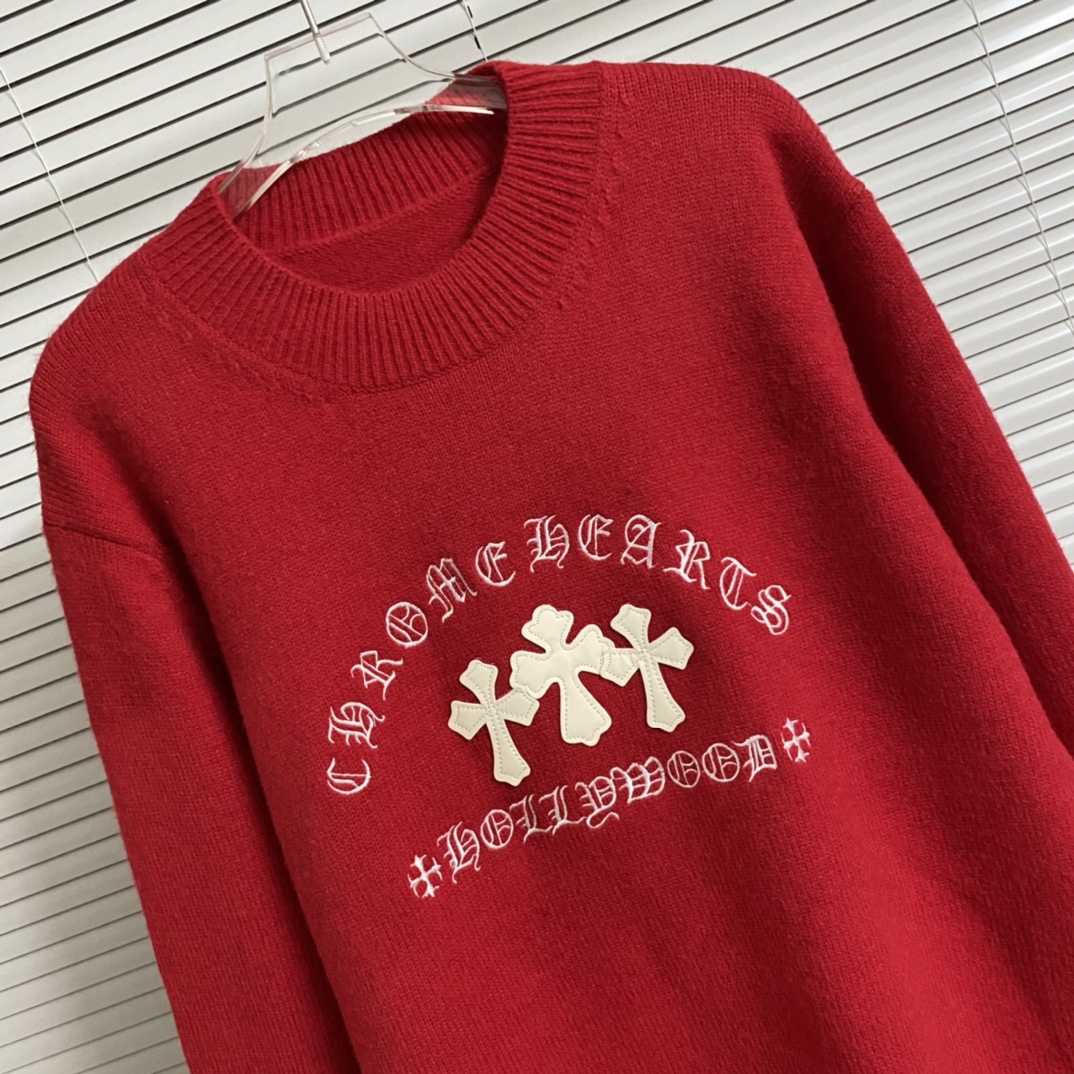 Embroidered Cross Pelt-Collar Sweater in Red, Black, Brown – Sizes SM to XXL - 图片 6