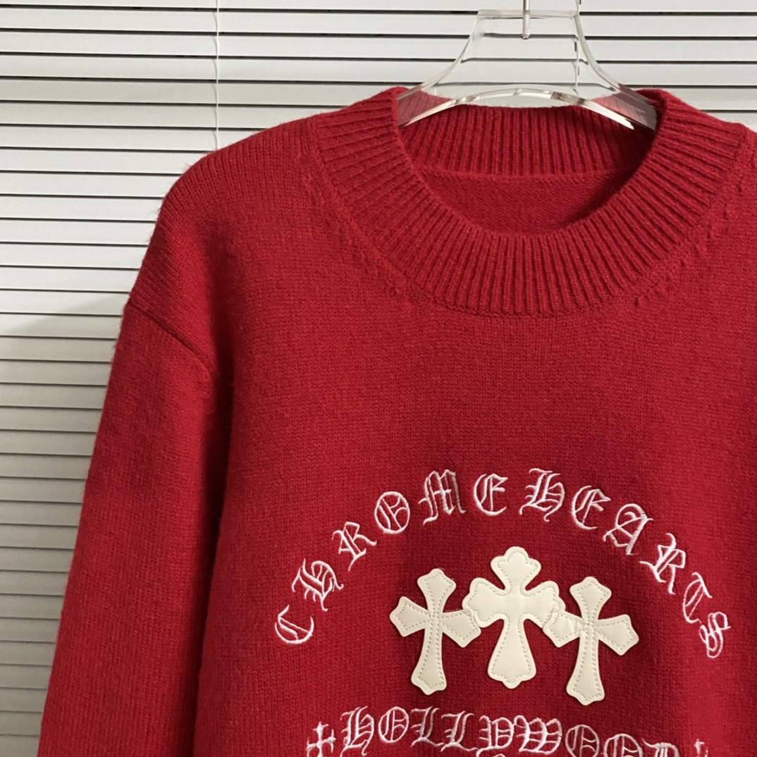 Embroidered Cross Pelt-Collar Sweater in Red, Black, Brown – Sizes SM to XXL - 图片 4