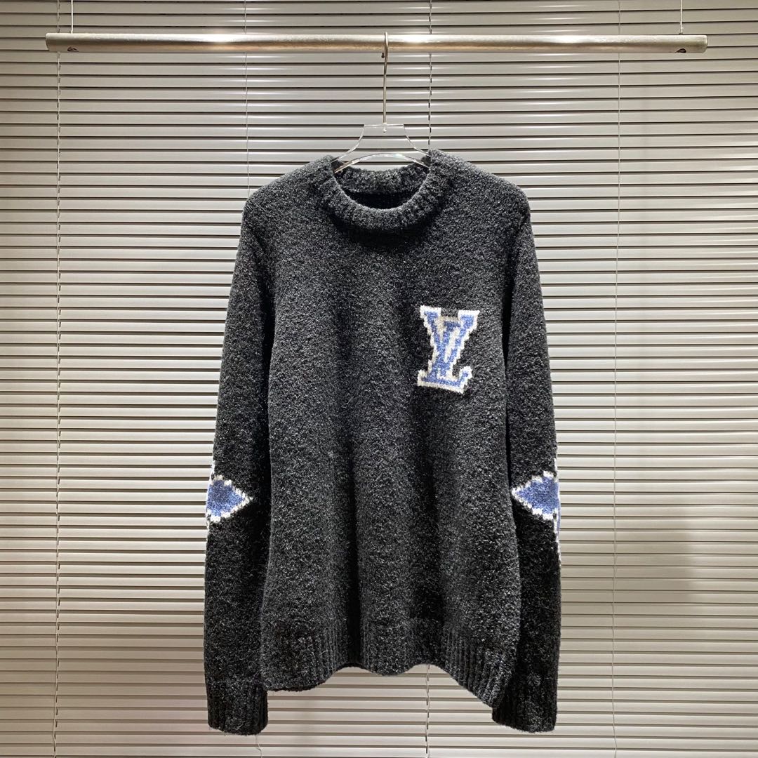 Louis Vuitton Grey Clover Jacquard Crew Neck Sweater, Sizes S-XXL
