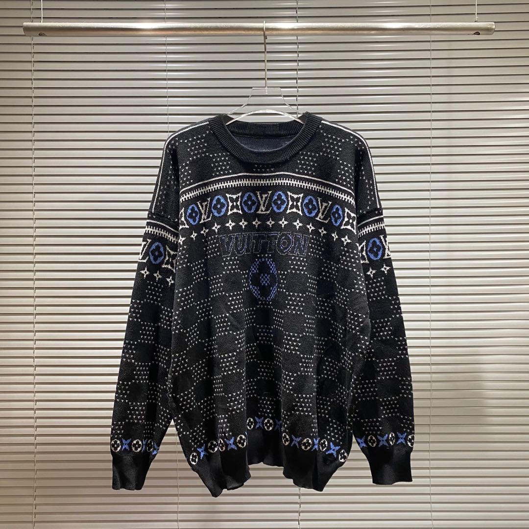 Louis Vuitton Black Jacquard Logo Crewneck Sweater, S-XXL